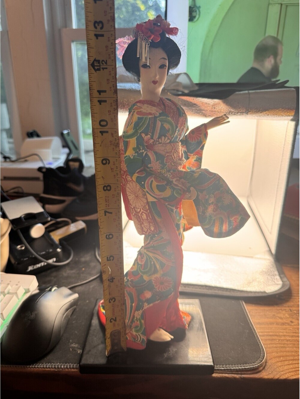Vintage Geisha Doll Japan 14” Silk Kimono